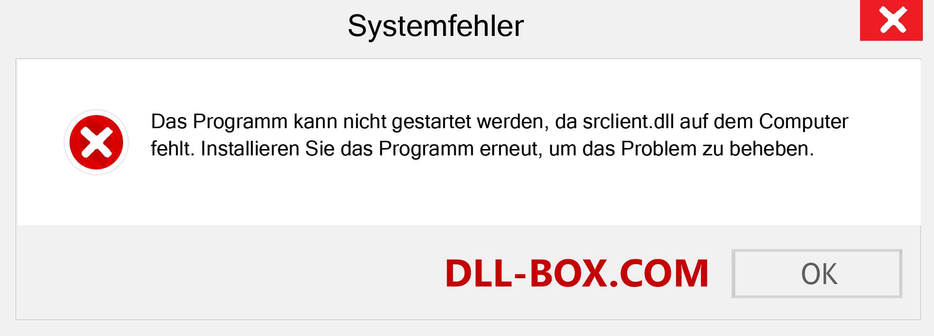 srclient.dll-Datei fehlt?. Download für Windows 7, 8, 10 - Fix srclient dll Missing Error unter Windows, Fotos, Bildern